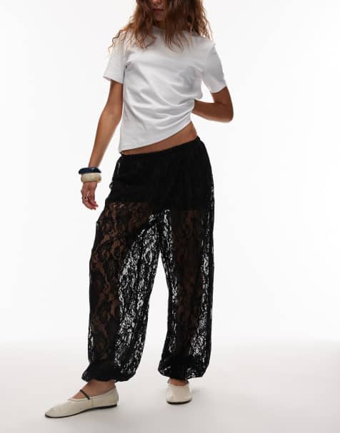 ASOS DESIGN lace balloon leg pants in black - view 1