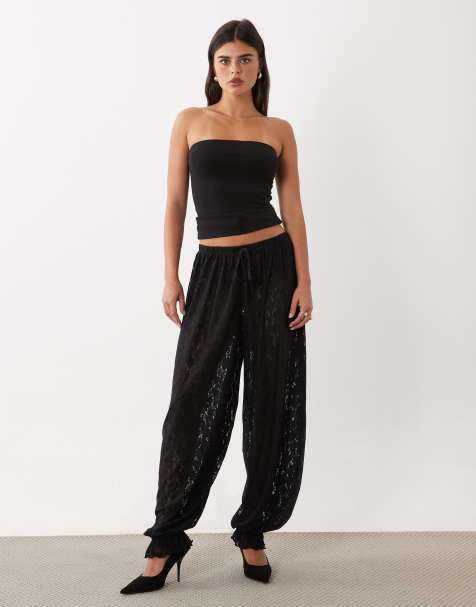 ASOS DESIGN lace balloon pants in black - part of a set - view 1