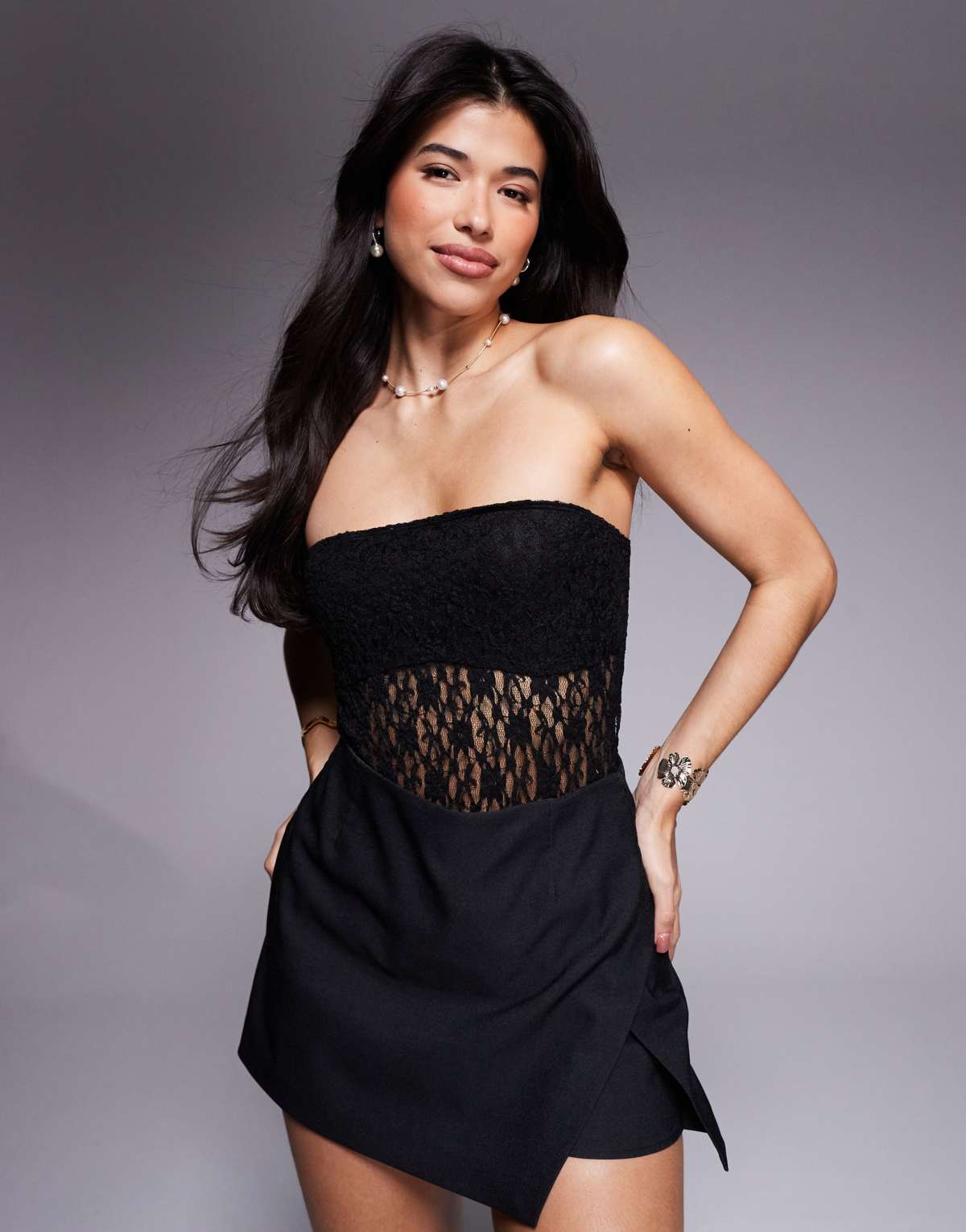 ASOS DESIGN lace bandeau bodysuit in black