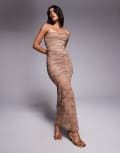 [ASOS DESIGN] ASOS DESIGN lace bandeau maxi dress in brown 10 Brown