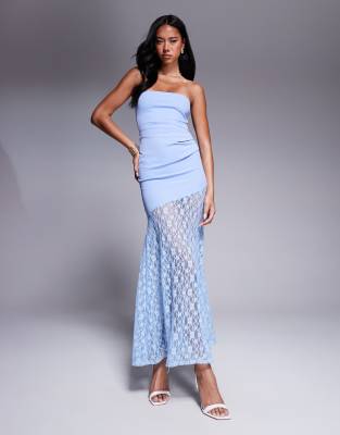 Asos Design Lace Bandeau Maxi Dress With Scarf Neck Detail