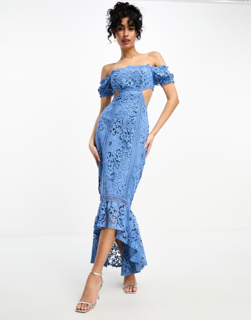 Asos blue lace midi 2024 dress