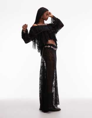 ASOS DESIGN lace bias cut paneled maxi skirt in black