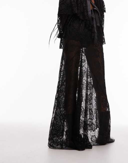 ASOS DESIGN lace bias cut paneled maxi skirt in black