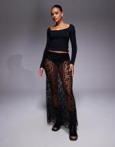 ASOS DESIGN sheer maxi skirt with lace inserts in black | ASOS