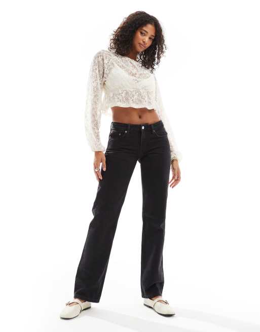 ASOS DESIGN lace blouson sleeve peplum top in cream