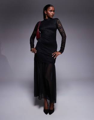 Black Seam waist detail maxi dress 93367