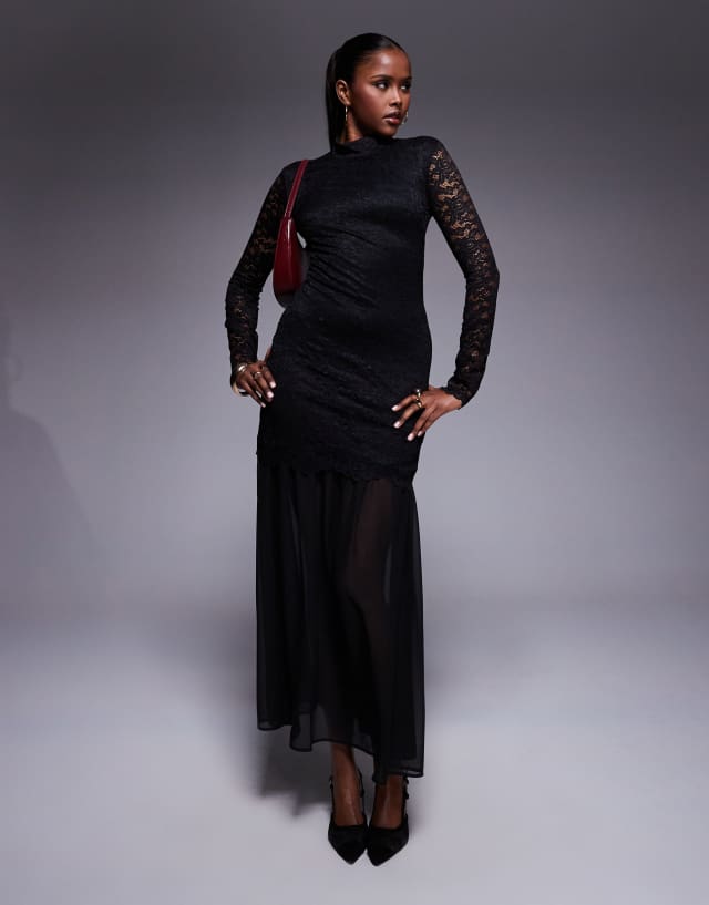 asos black lace maxi dress DESIGN bodice drop waist in Size:34 2 days return Libas art The ASOS DESIGN lace Black Mini Flowy Dress