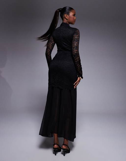 ASOS DESIGN lace bodice drop waist maxi dress in black