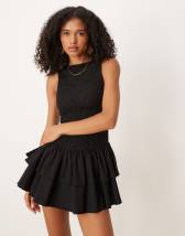 ASOS DESIGN grown on neck mini dress with poplin mix skirt in black