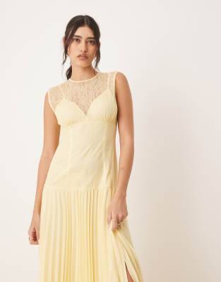 Asos Design Lace Bodice Pleated Skirt Midaxi Dress