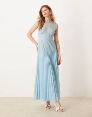 Asos Design Lace Bodice Pleated Skirt Midi Dress