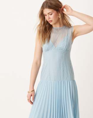 ASOS DESIGN LACE BODICE PLEATED SKIRT MIDI DRESS 
