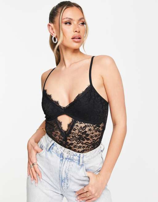 ASOS DESIGN embroidered bodysuit in black