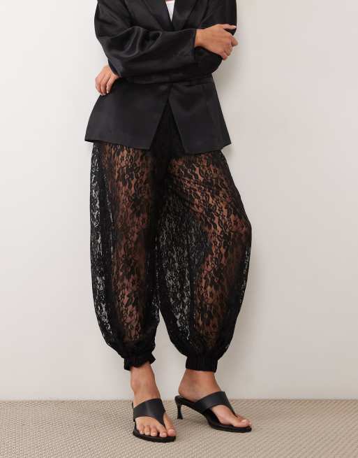 ASOS DESIGN lace bubble hareem pants in black, 2 of 5