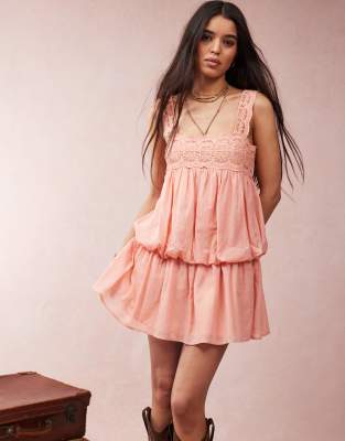 Asos Design Lace Bust Mini Dress With Ruffle Hem In Pink