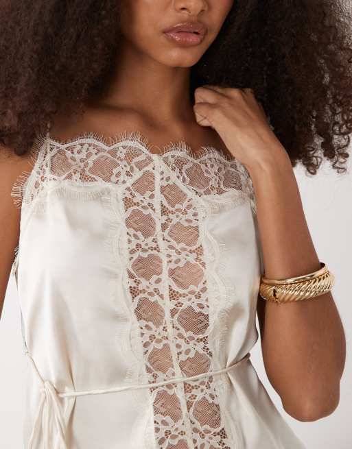 ASOS DESIGN lace button front cami in cream, 2 of 4