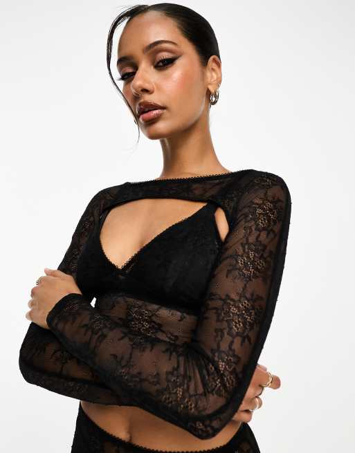 ASOS DESIGN lace cami and shrug in black (part of a set), 4 of 4
