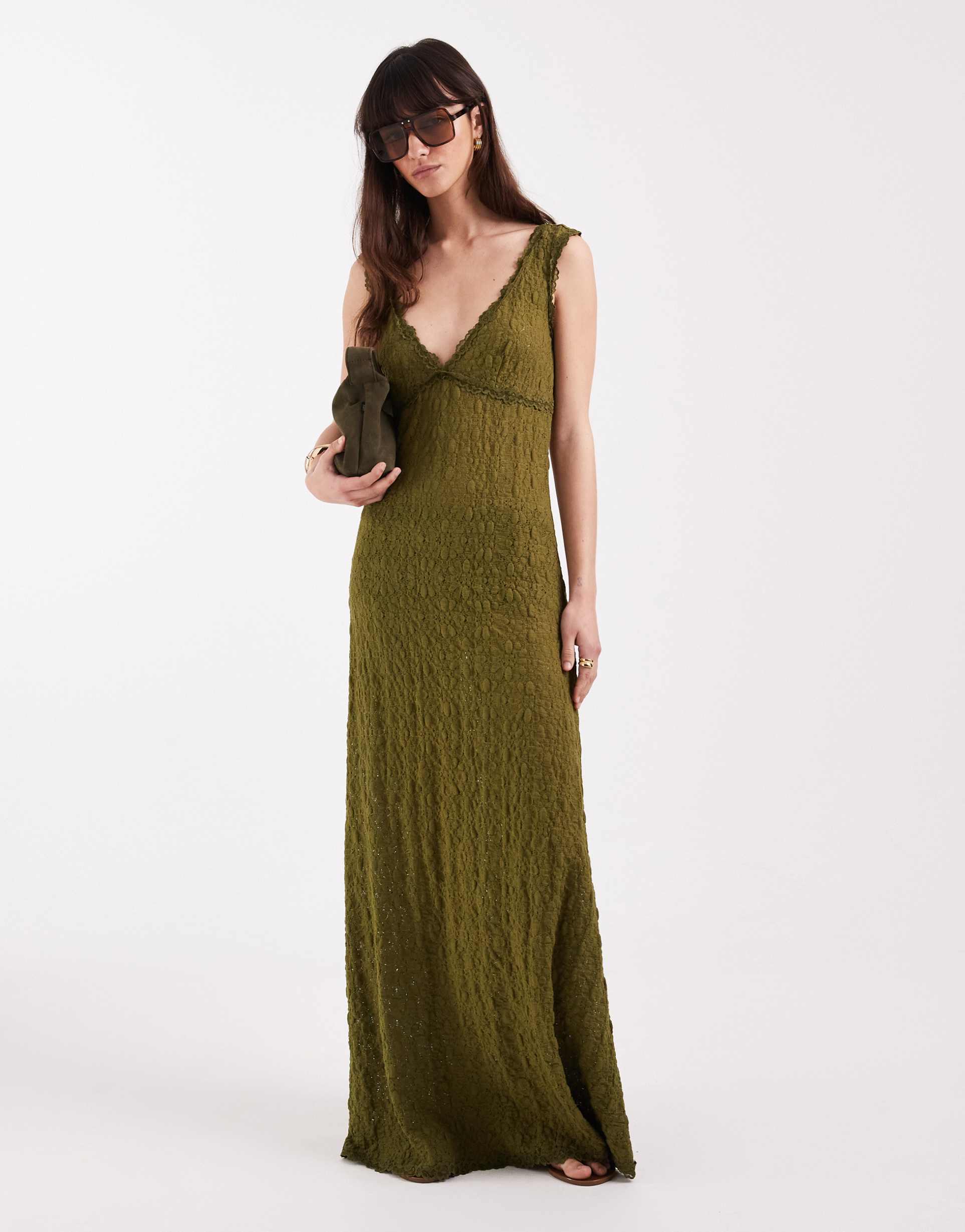 asos design lace cami maxi dress in olive