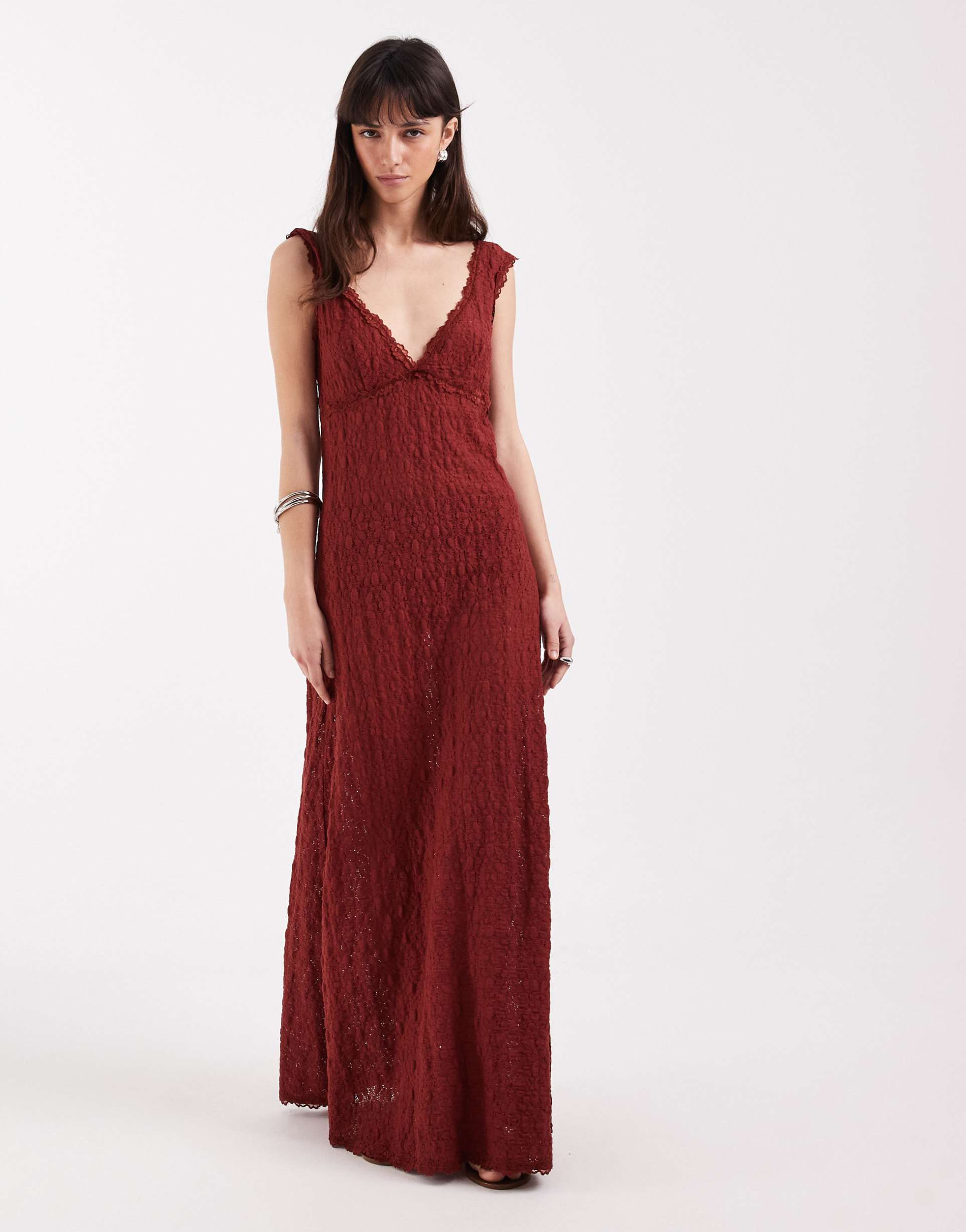 asos design lace cami maxi dress in rust