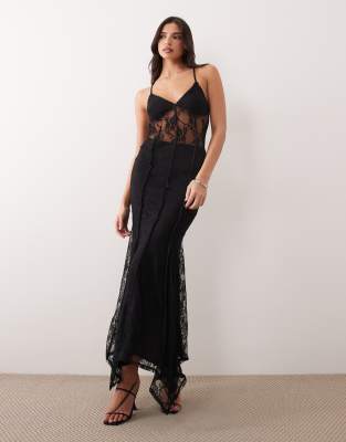 Asos Design Lace Cami Maxi Dress With Godet Hem In Black