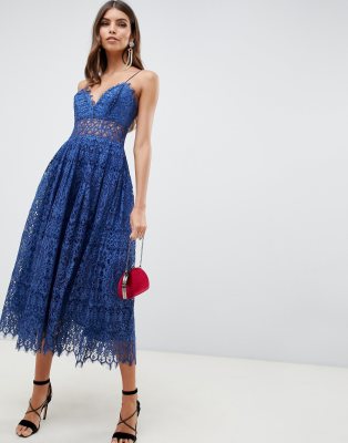 asos design lace cami midi prom dress