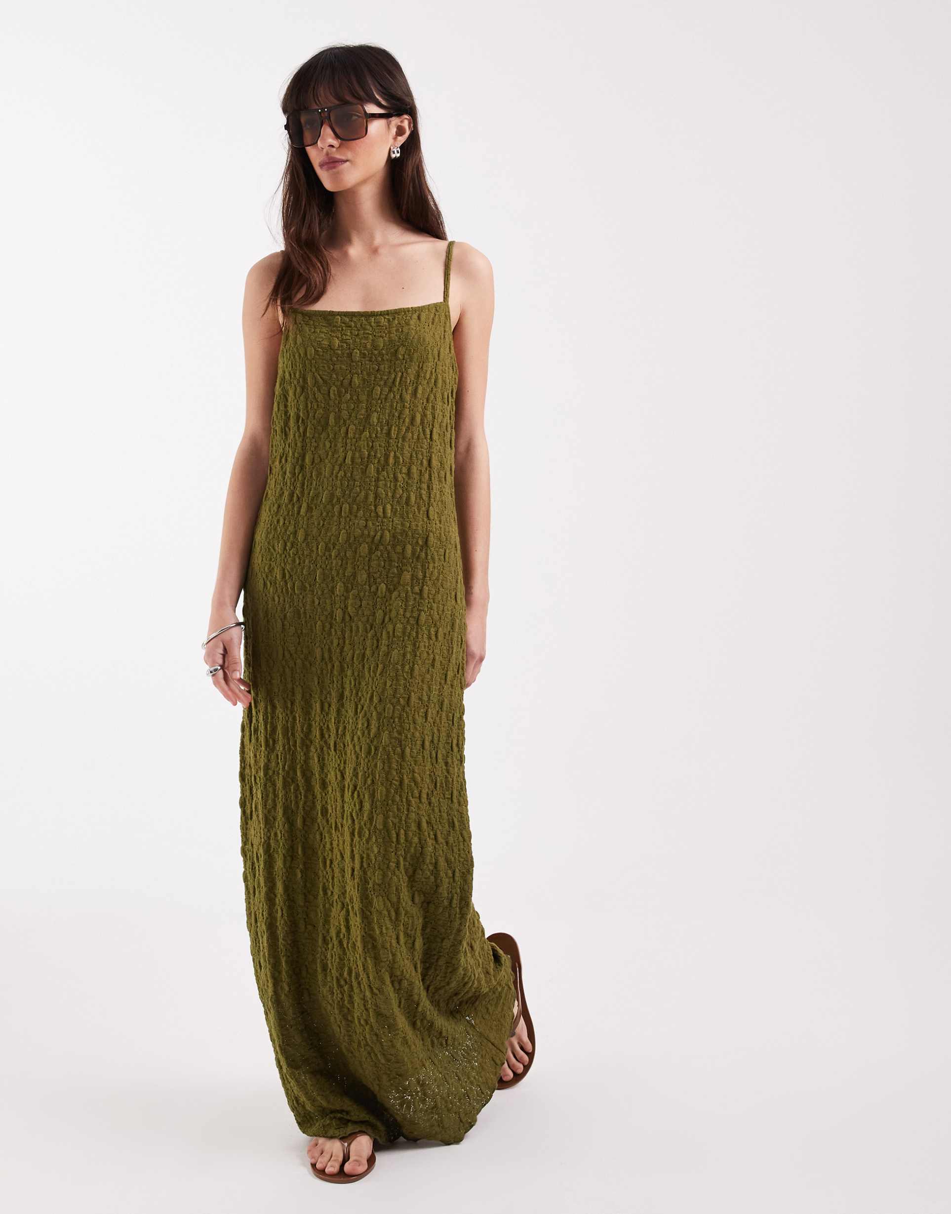 asos design lace cami slip dress in green