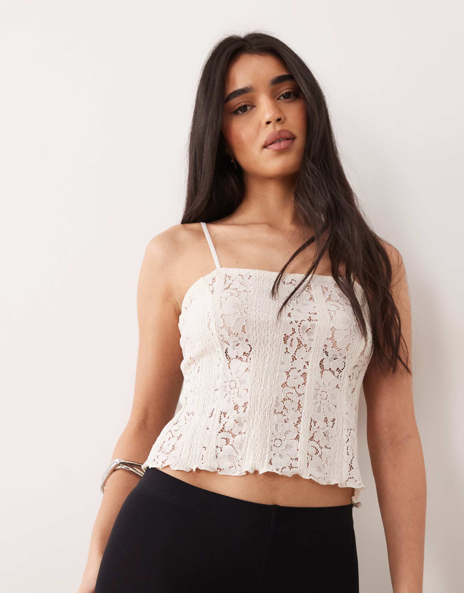 asos design lace cami top in cream
