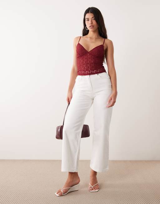 ASOS DESIGN lace cami top in dark red, 2 of 4