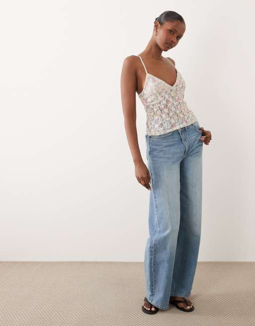 ASOS DESIGN lace cami top in pink floral print, 2 of 4