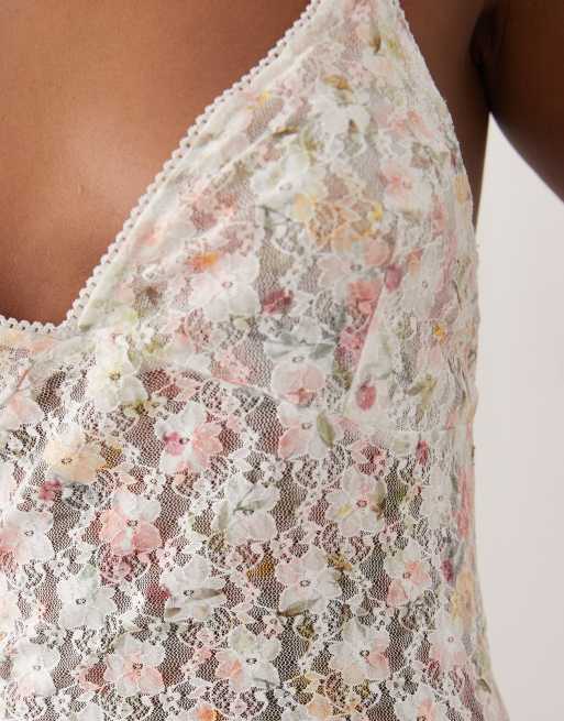 ASOS DESIGN lace cami top in pink floral print, 3 of 4