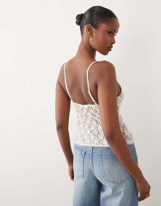 ASOS DESIGN lace cami top in pink floral print, 4 of 4