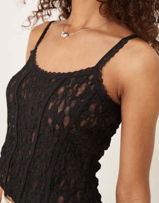 Asos Design Lace Cami Top With Paneling In Black