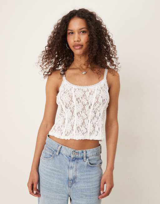 ASOS DESIGN lace cami top with panelling in ivory