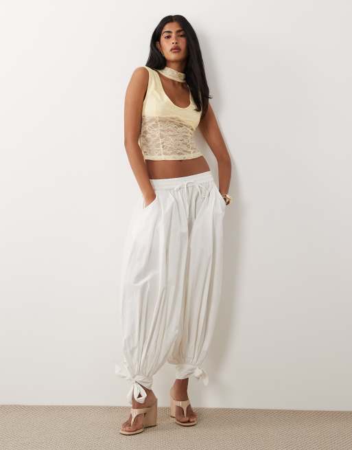 ASOS DESIGN lace cap sleeve top with neck detail in lemon, 3 of 4