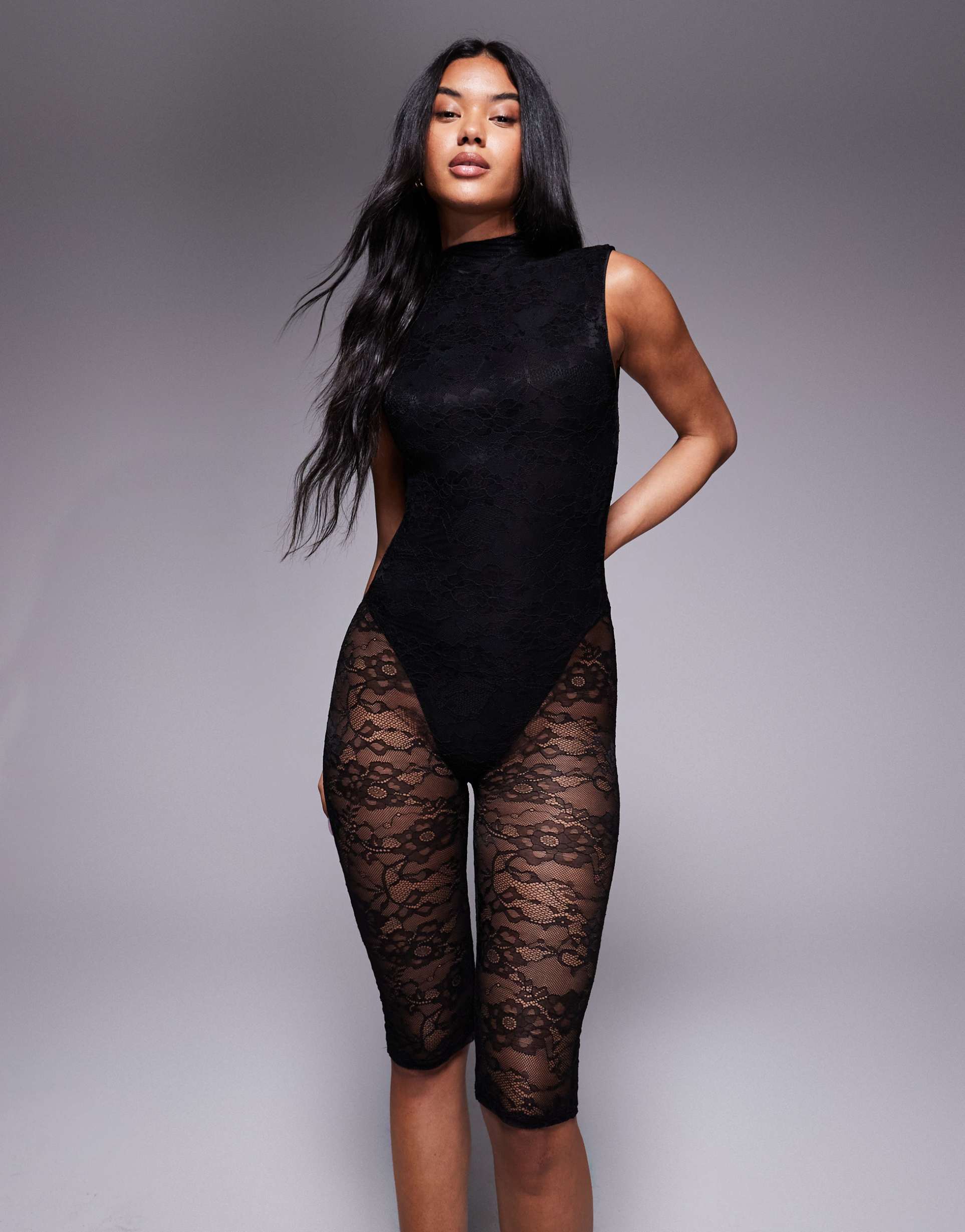 asos design lace capri cowl back jumpsuit