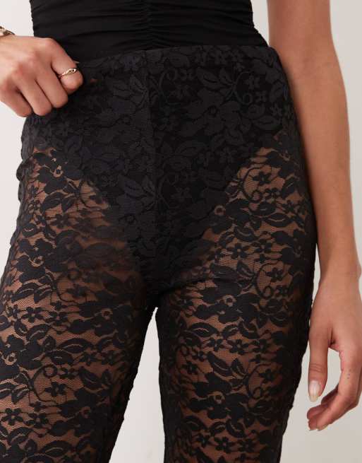 ASOS DESIGN lace capri leggings with bow hem detail in black, 4 of 5