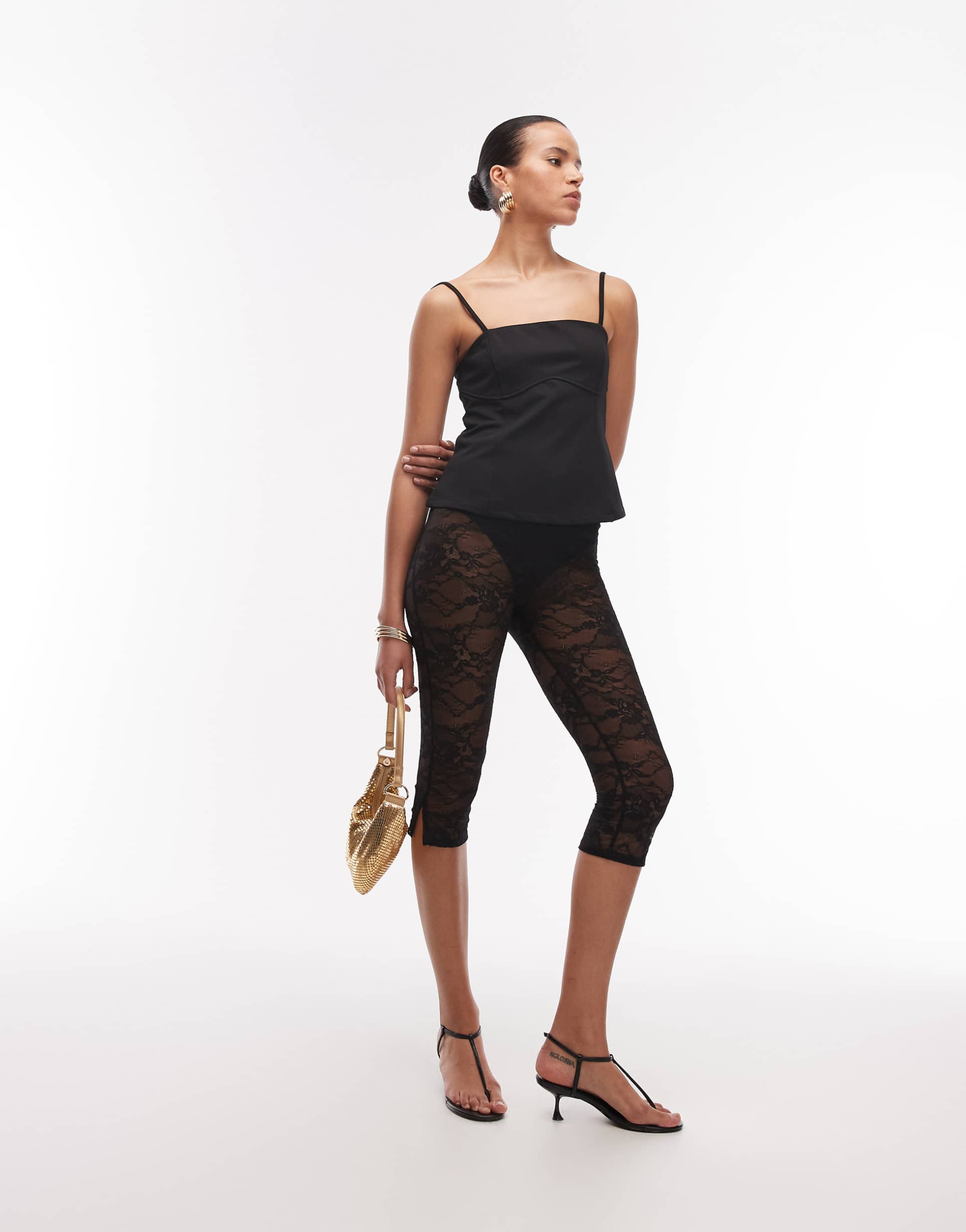 asos design lace capri pants in black