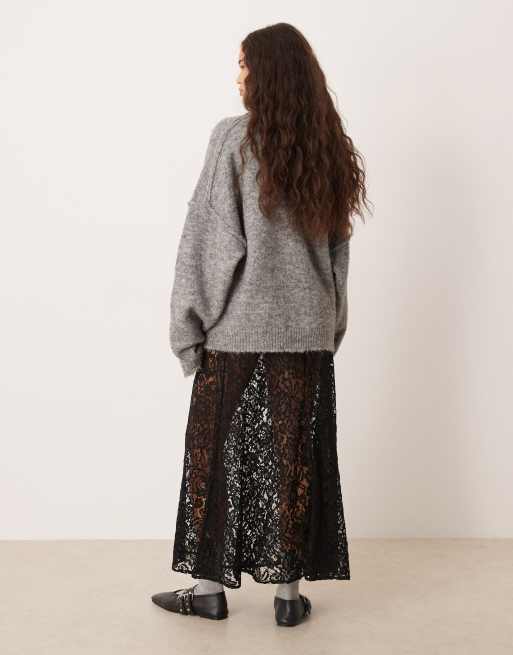 ASOS DESIGN lace circle maxi skirt in black | ASOS