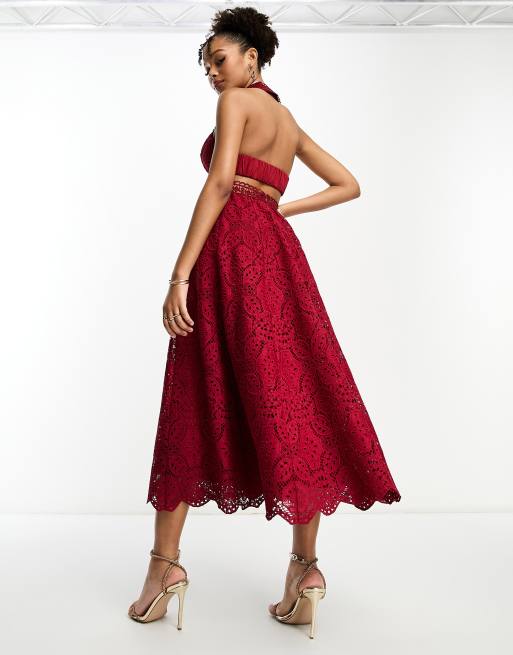 Asos red clearance lace midi dress