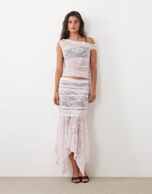 Asos Design Lace Colour Block Crop Skirt Co-ord In Pink