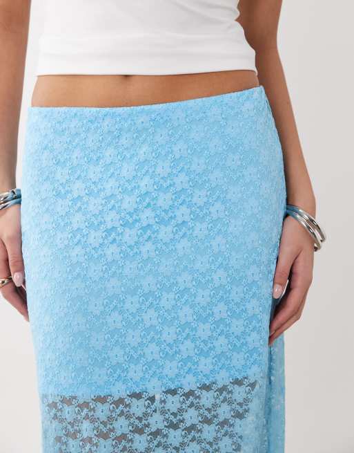 ASOS DESIGN lace column maxi skirt in blue, 4 of 5