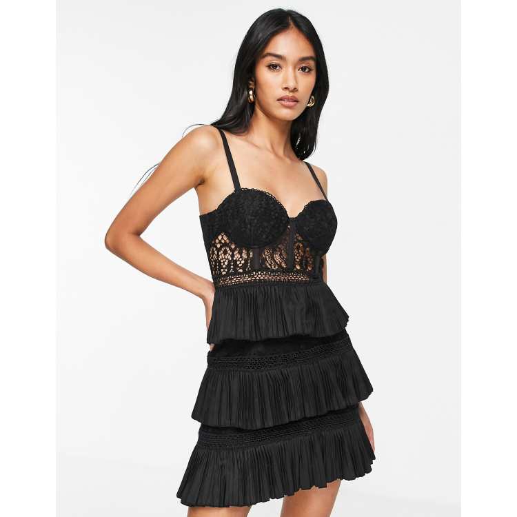 ASOS Labelrail x Eva Apio pleated corset mini shirt dress in black