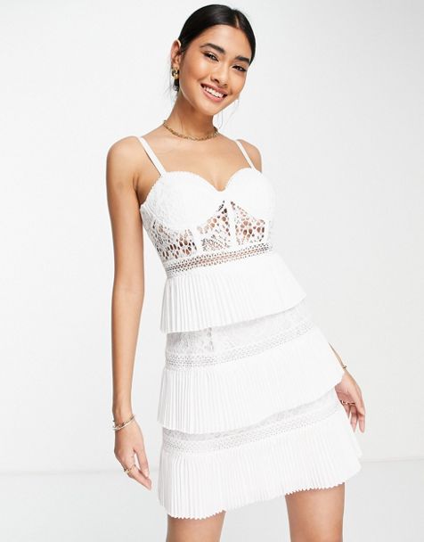 Missguided Lace Plunge Midi Dress White, $54, Missguided