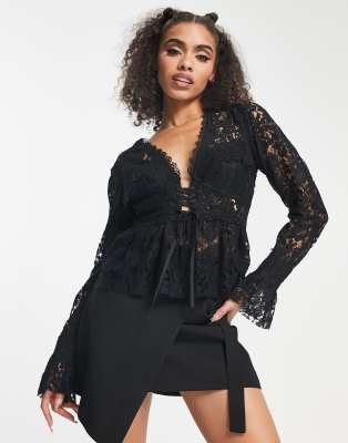 ASOS DESIGN lace corset with eyelet detail in black