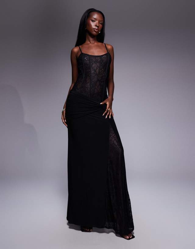 asos black lace maxi dress Design Corseted with full paneled skirt in LD05March26 Black Linen Zara Maxi Color:Patent/Black making it perfect for