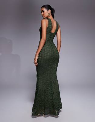 Asos Design Lace Cross Front Halter Maxi Dress With Center Cut-out In Green