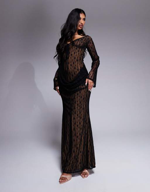 Asos lace maxi dress with long sleeves hotsell