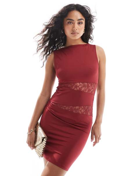 ASOS DESIGN lace cut out mini dress in burgundy - view 1