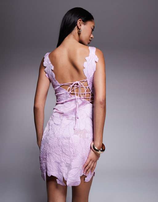 ASOS DESIGN lace cutwork embroidered mini dress in lilac